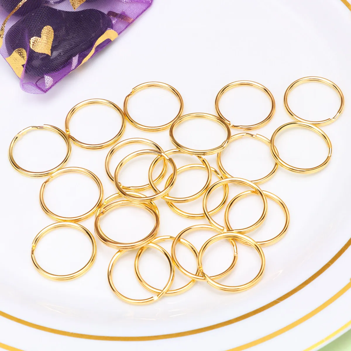 100 piezas de anillos de llavero dorados de metal resistente, redondos y planos de 25 mm para uso diario, almacenamiento de llaves, proyectos de joyería DIY, manualidades y proyectos para el hogar.
