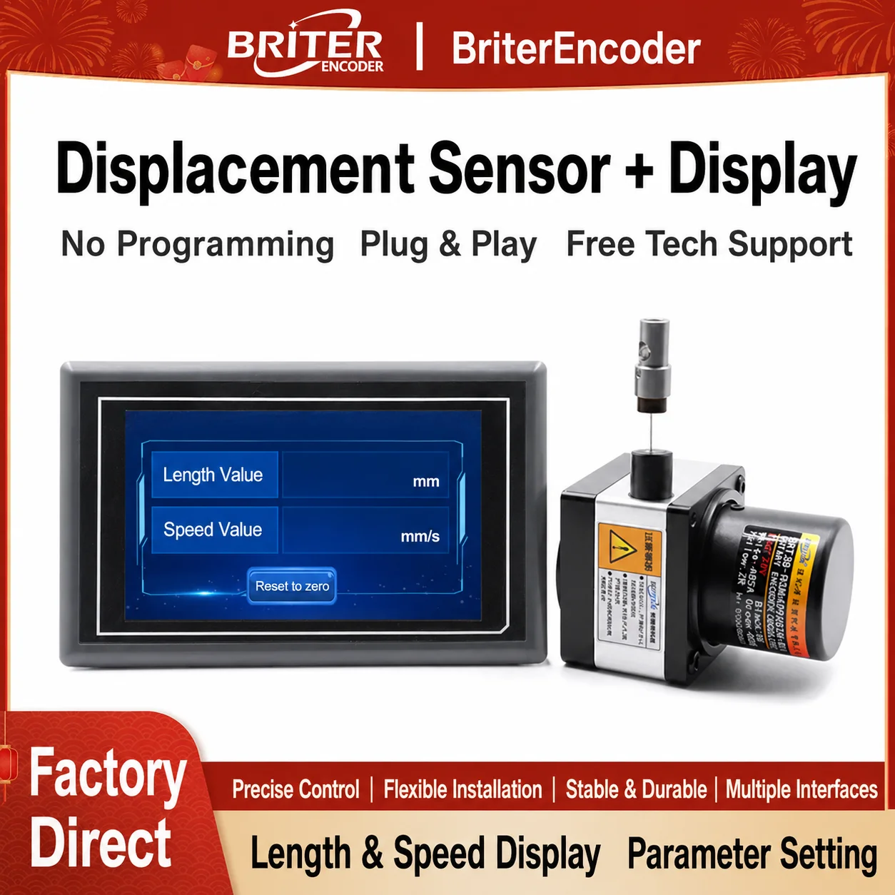 0~10M RS485 Modbus RTU Draw Wire Linear Displacement Sensor &  Serial Port Screen Kit High Resolution HMI Display