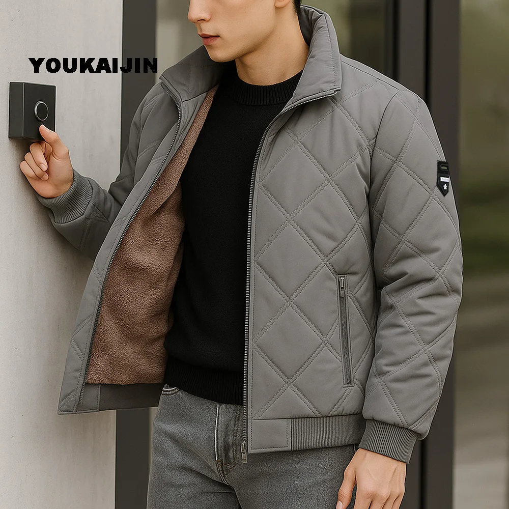 

Winter Jackets Men Parkas Warm Stand Collar Fleece Collar Thicken Jacket Men's Casual Green Zip Up Coat Outwear for Fall Winter