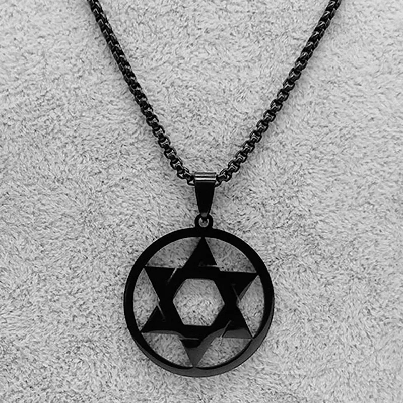 Star of David Fashion Necklaces for Women Men Stainless Steel Emblem Talisman Long Chain Israel Jewish Necklace Gothic Jewerly
