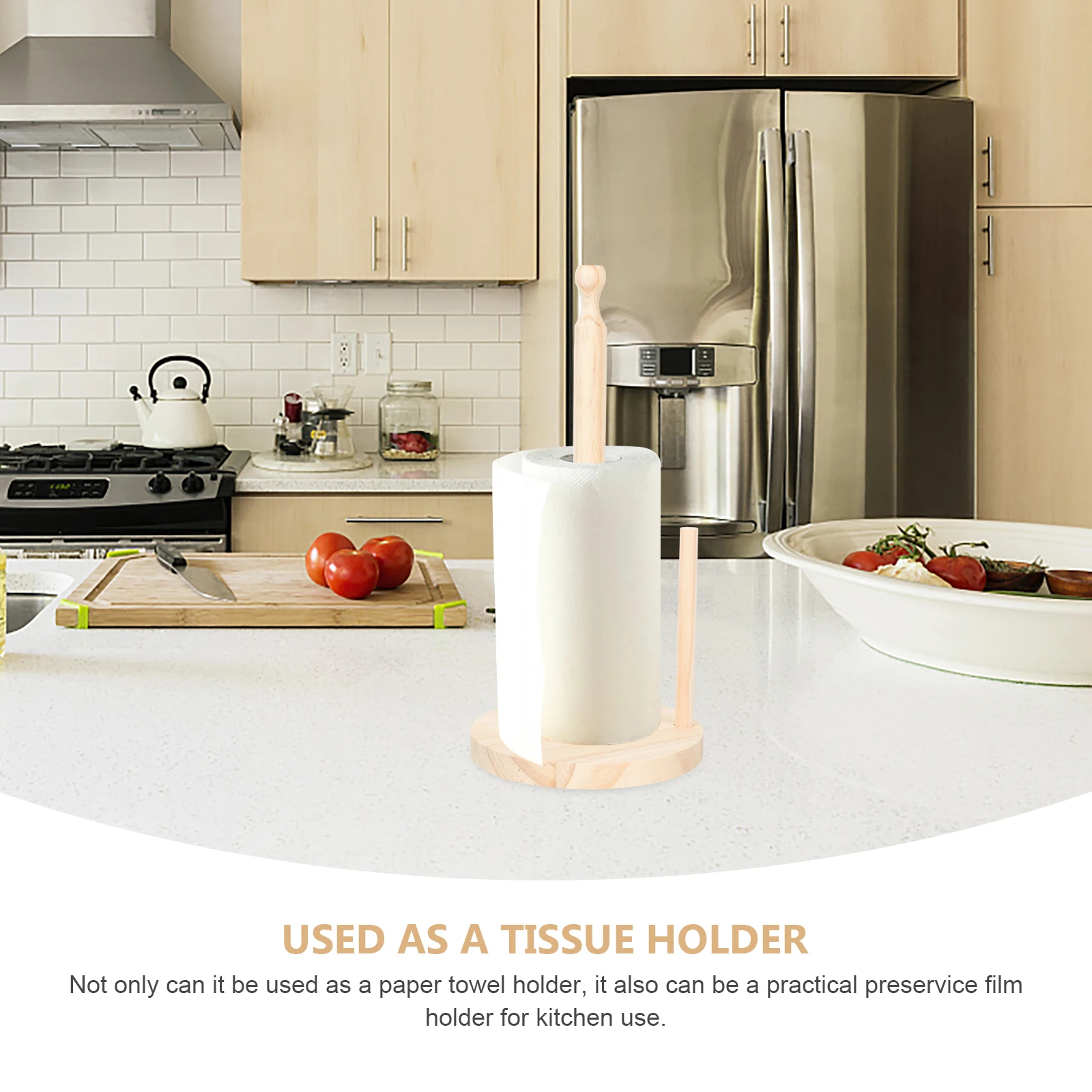 

Paper Towel 2 Rolls Wooden Storage Rack for Kitchen Bathroom Desk Tissue Table Tissue Holder Vertical Roll Paper