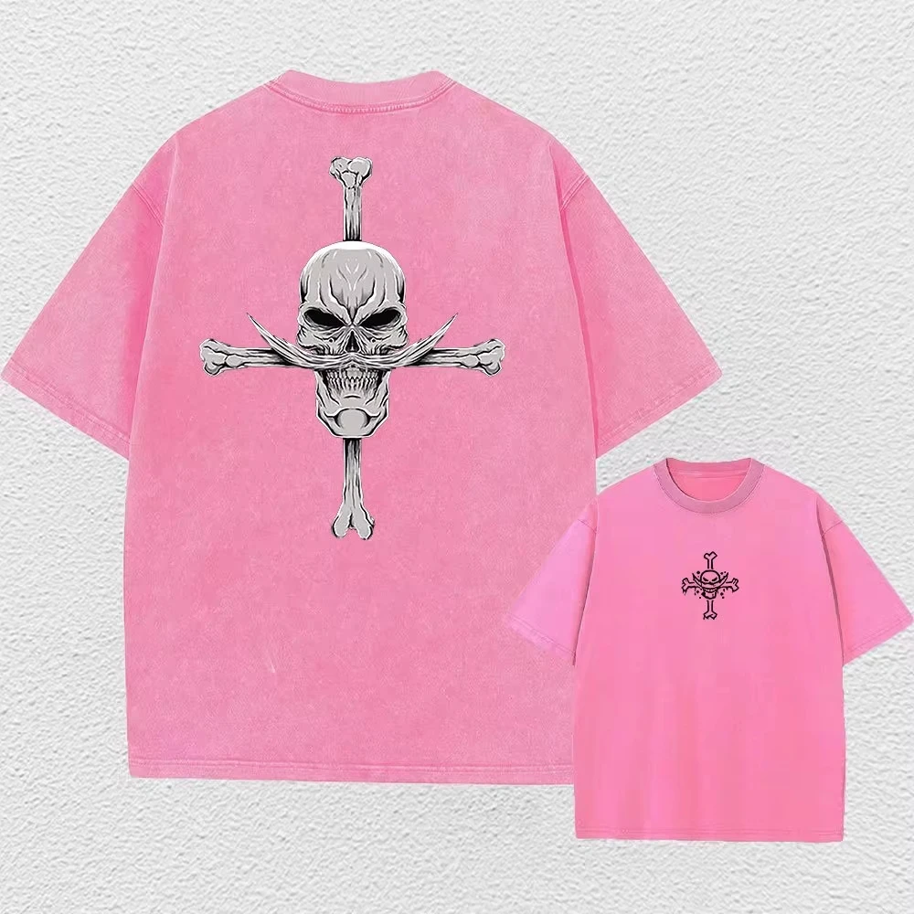 원피스 애니메이션 프린트 워싱 티셔츠 남성 힙합 스트릿웨어 오버사이즈 여성 반팔 그래픽 티셔츠 여름 하라주쿠 캐주얼 탑