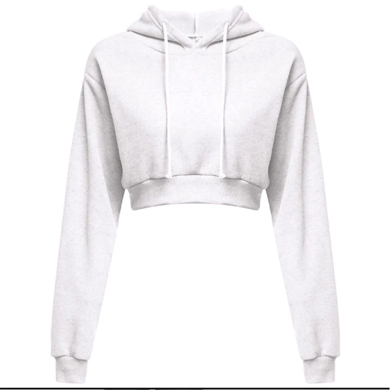 Sporty pullover Long sleeve casual open navel solid hooded Sweatshirt short top Hoodie sweater