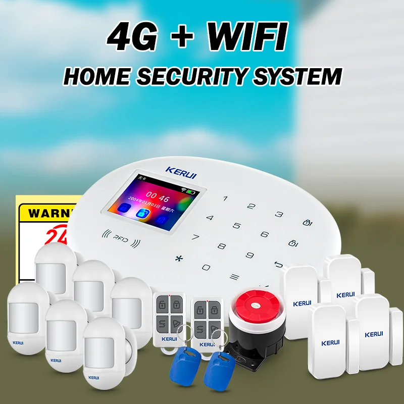 KERUI 433mhz Wireless Anti-theft Alarm 4G/WiFi Alarm System Kit for Home Security Tuya Smart App Notification PIR Motion Sensors