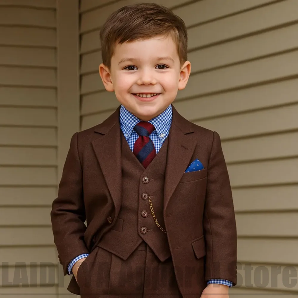Boys 3 Piece Suit Set Formal Wedding Party Tuxedo Blazer Vest Pants Kids Gentleman Outfit For Birthday Performance Banquet