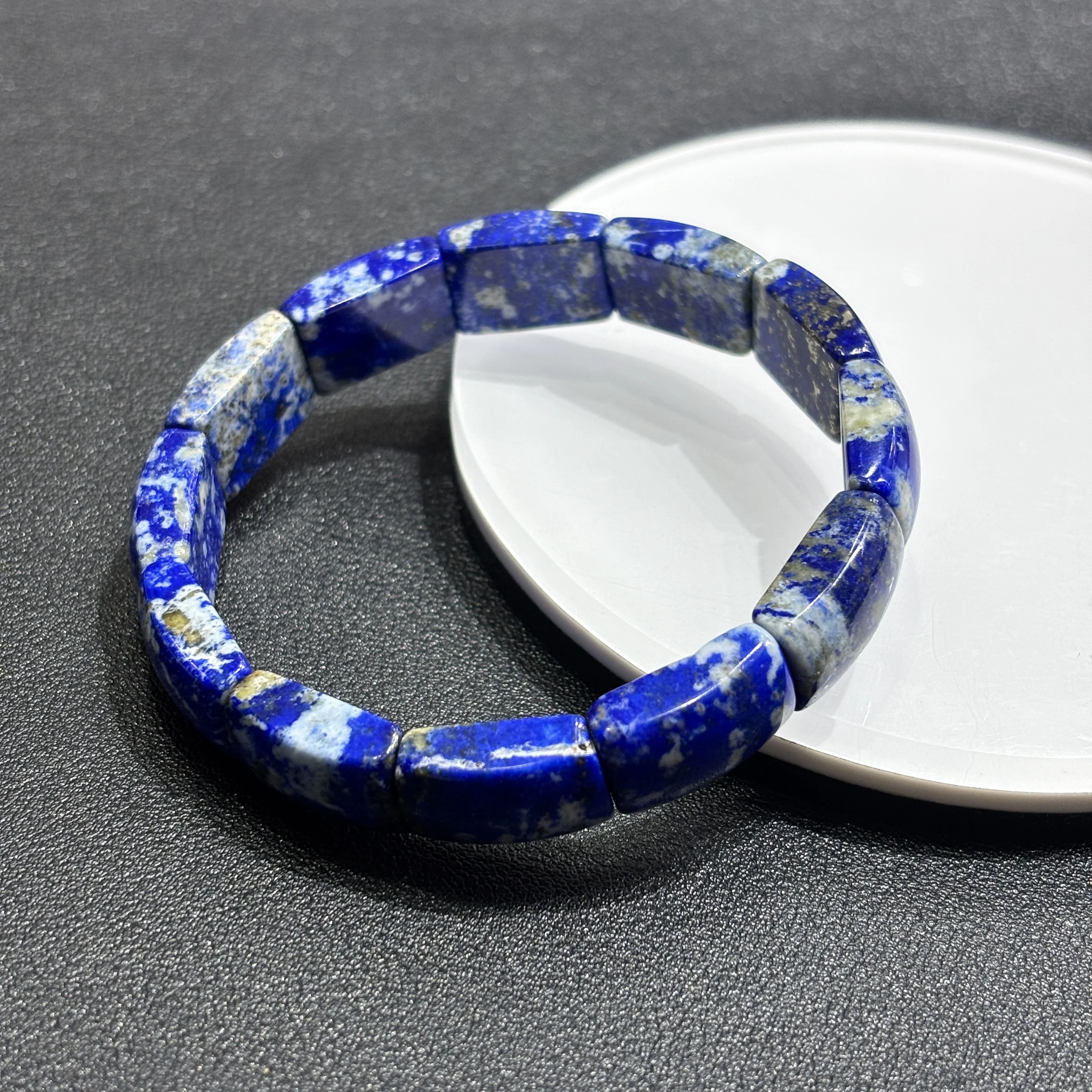 

Natural Blue and White Porcelain Lapis Lazuli Smooth Square Tablet Bead Bracelet,Boho Aesthetic Jewelry,Dailiy Fashion Wear