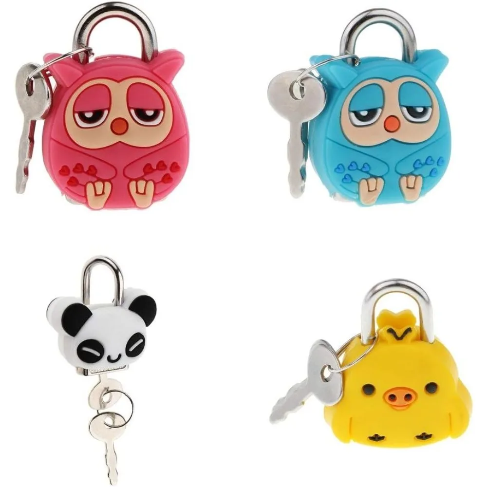 3/4pcs Mini Padlock Safety Lock With Key, Cute Cartoon Doll, Animal Padlock, Children's Gift