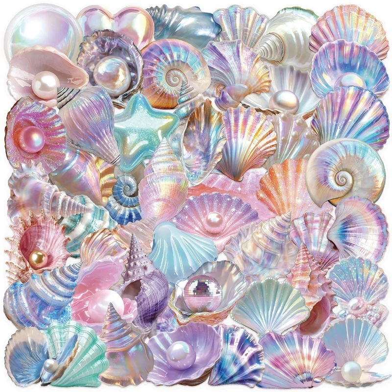 

50PCS Cartoon Watercolor Shell PET Sticker Aesthetic Transparent DIY Decoration Scrapbooking Sketchbook Supplies for Kids