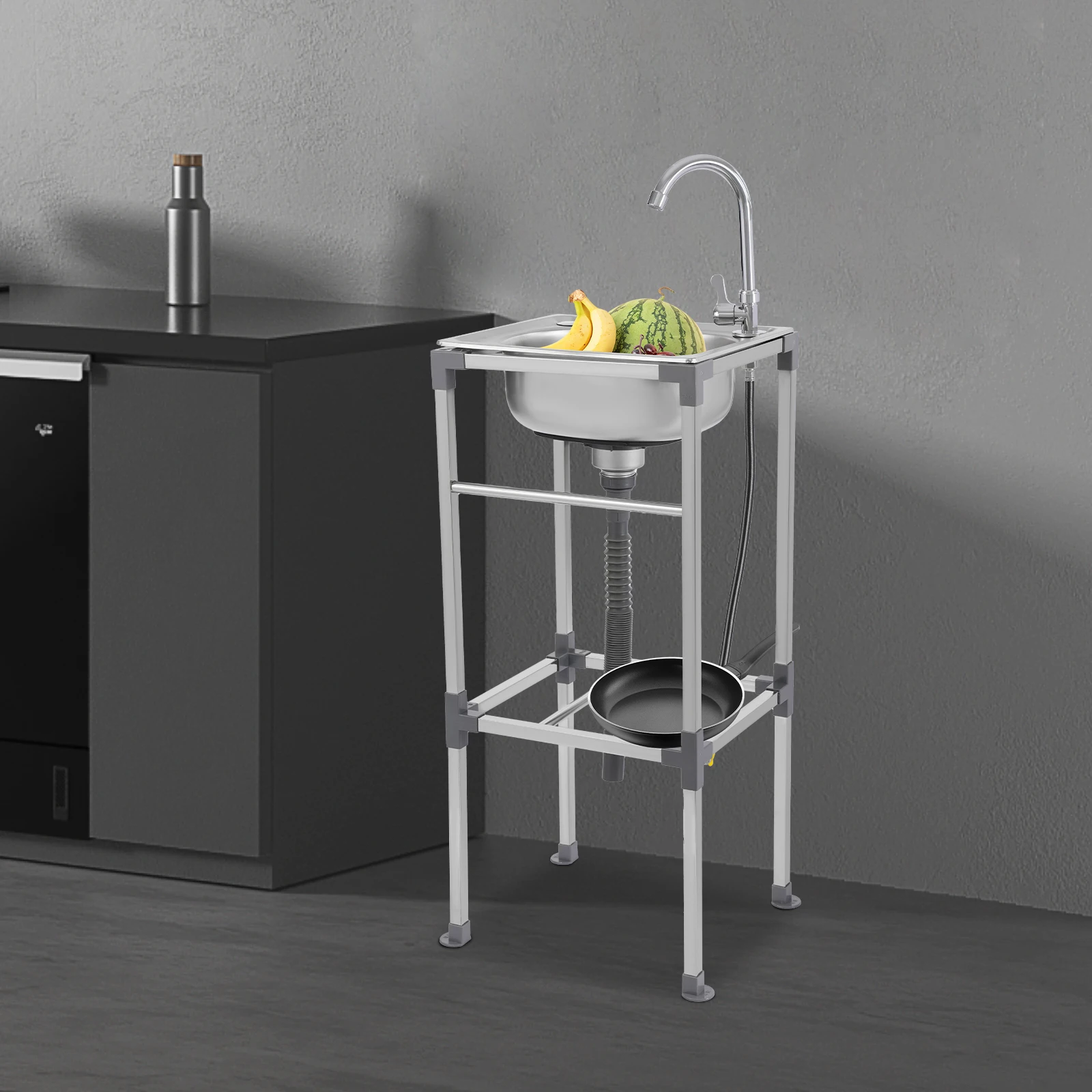 Lavello indipendente in acciaio inossidabile da 42 * 37 * 83 cm con rubinetto utilizzato in hotel, bar, ristoranti, cucine, lavanderia