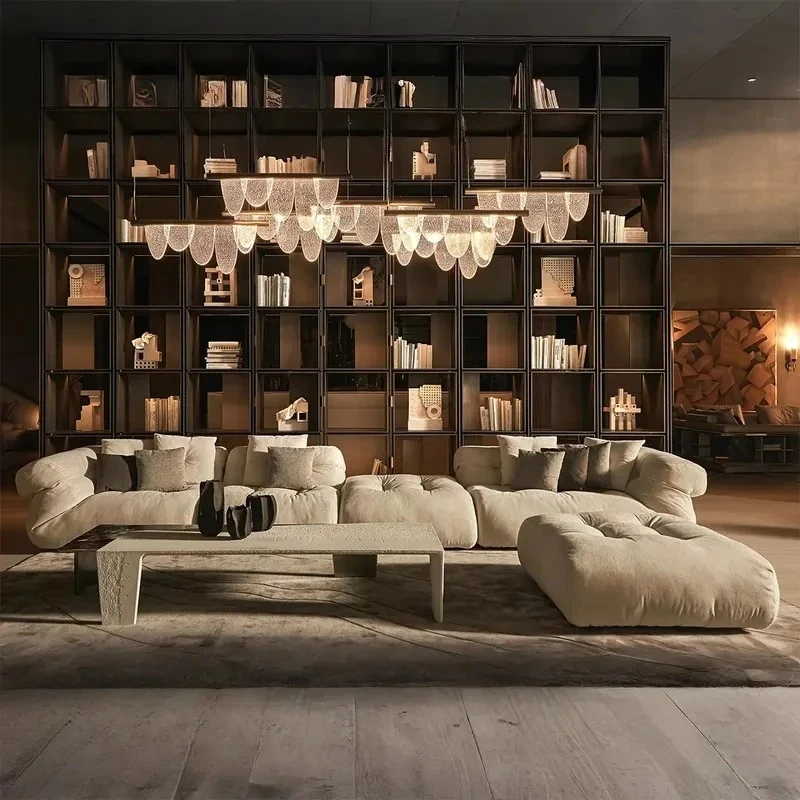 #Modern High End Gray White Fabric Living Room Sofa with Soft Curved Rolled Armrests and Frameless Design Modular Sofa