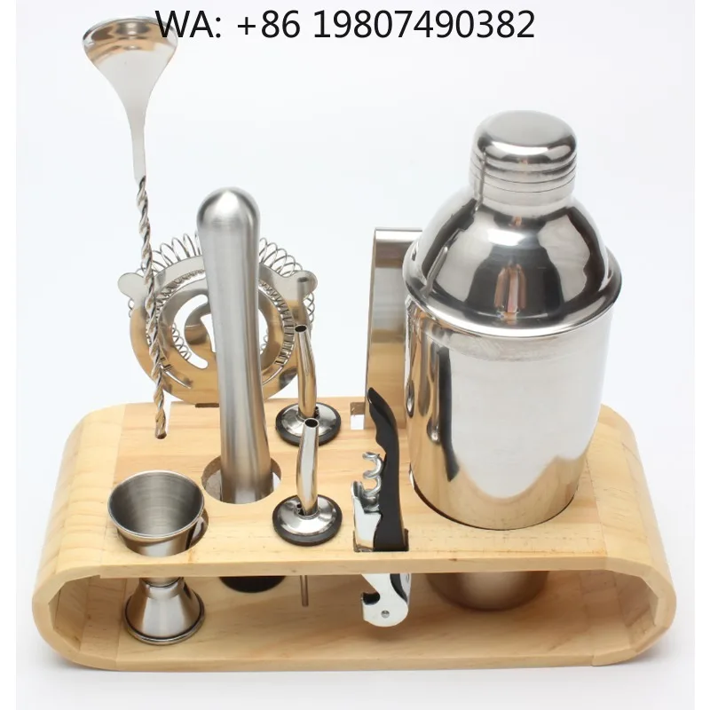 Essential  Cocktail Making Set, 10Pcs 750ml Stainless Steel Boston Shaker Jigger Spoon Muddler All Bar Accessories