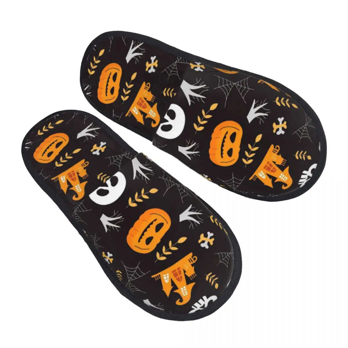 Halloween Ghost Pumpkin Spooky Witch Bedroom Slippers with Memory Foam Slipper Gift for Unisex House Shoes with Anti-Skid Sole