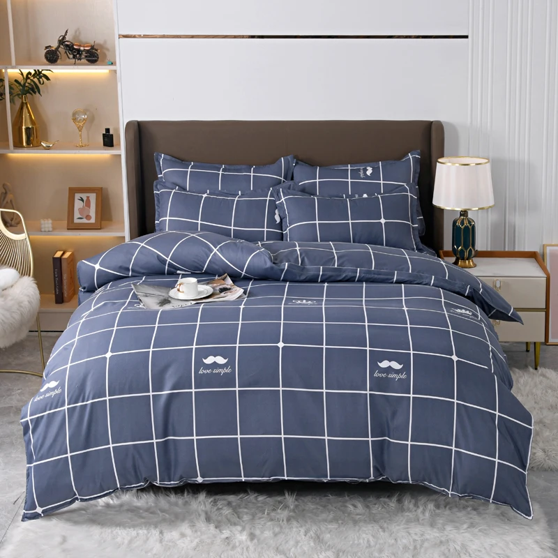 

Simple Plaid Pattern Duvet Cover Bedding Set King Size,Microfiber Soft Quilt Cover with Pillowcases Single Double,Flat Sheet