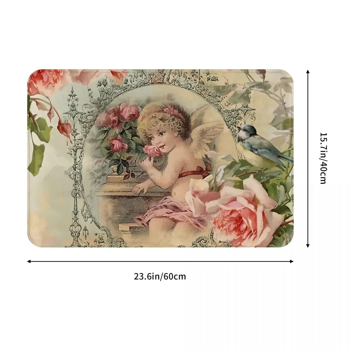Bath Mat Victorian Angel Print And Pink Roses Doormat Living Room Carpet Outdoor Rug Home Decoration