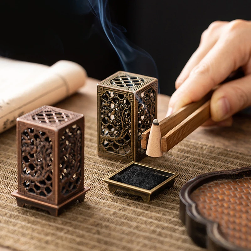 Latest Alloy Censer Incense Holder Square Vertical Incense Burner Indoor Aromatherapy Home Ornament Chinese Plum Incense Burners