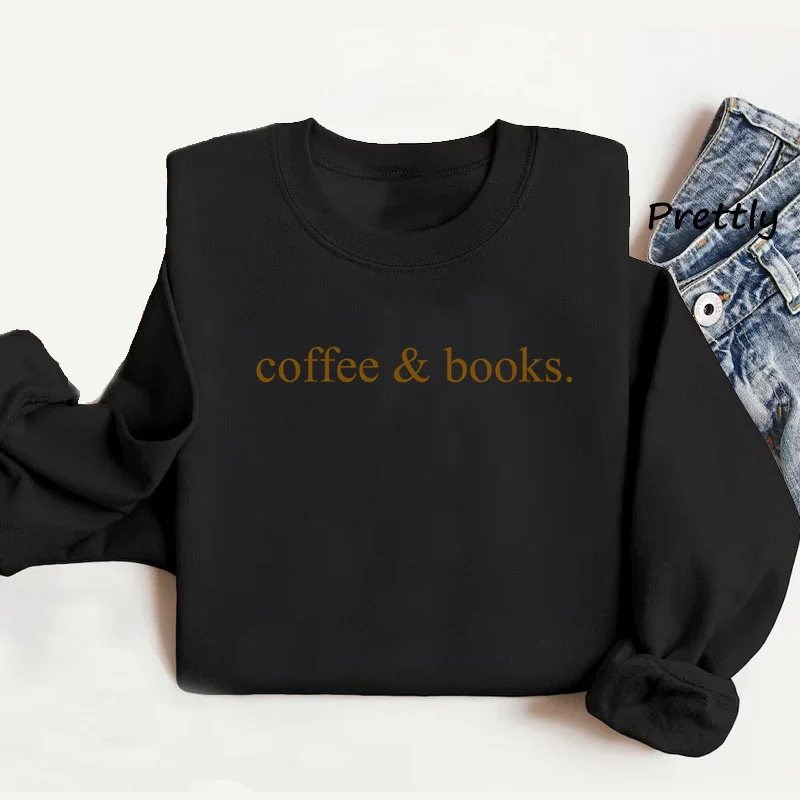 

Coffee & Books Sweatshirt Women Ladies Cute Books Lover Graphic Sweatshirts Books Club Lover Hoodies Elementary Teacher Clothes