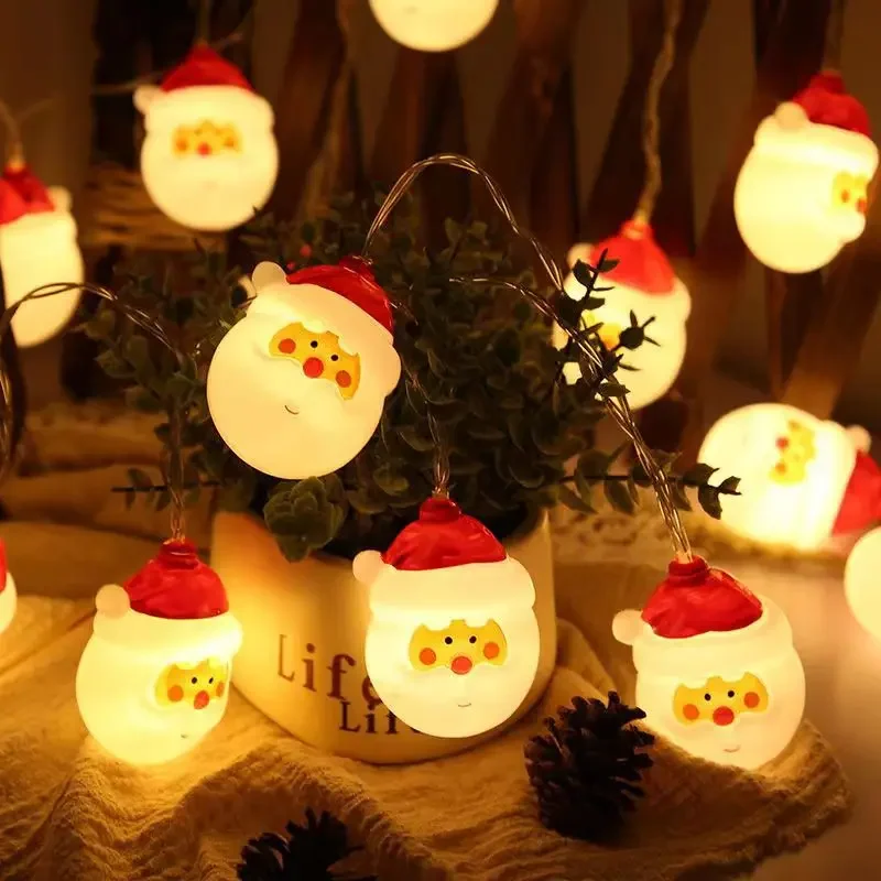 

New LED Christmas Tree Decorative Light String Mini Wreath Santa Claus Snowman Bear New Year Party Decorative Atmosphere Light