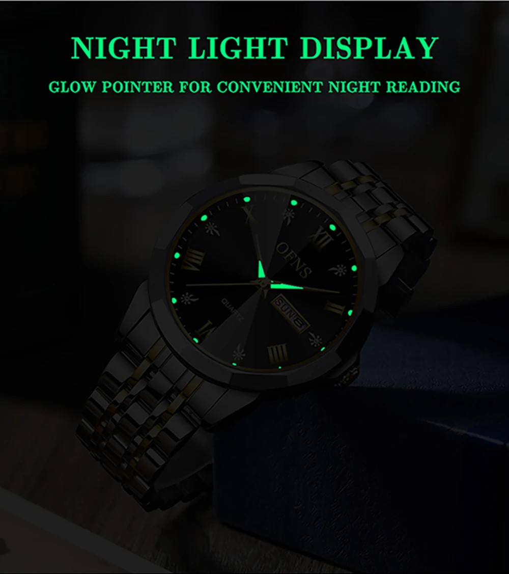 Ofns luxo qualidade casal relógios de quartzo masculino senhora relógios de aço inoxidável para mulher à prova dwaterproof água relógio de pulso de quartzo custo performan