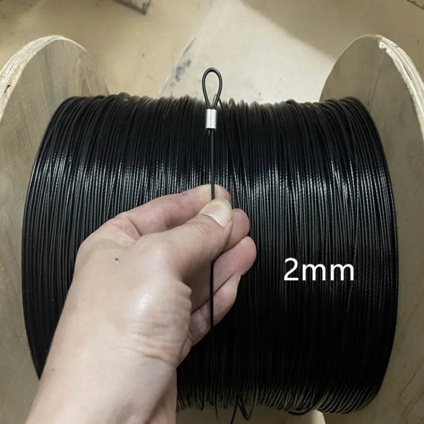 0.38-6mm 20M-100M Black Nylon or PVC Coated Built-In 304 Stainless Steel Wire Rope, Sea Fishing Line Chain Hook Line Crystal