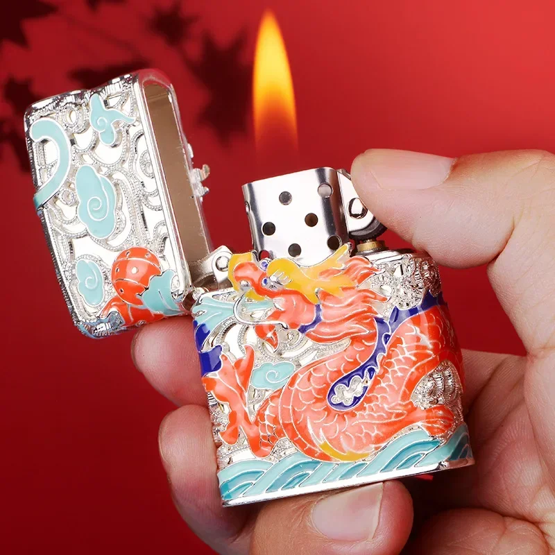 CFIEF Oriental China-Chic Longteng Sihai Lighter High grade Filigree Enamel Color Classic Retro Kerosene Lighter High End Gift