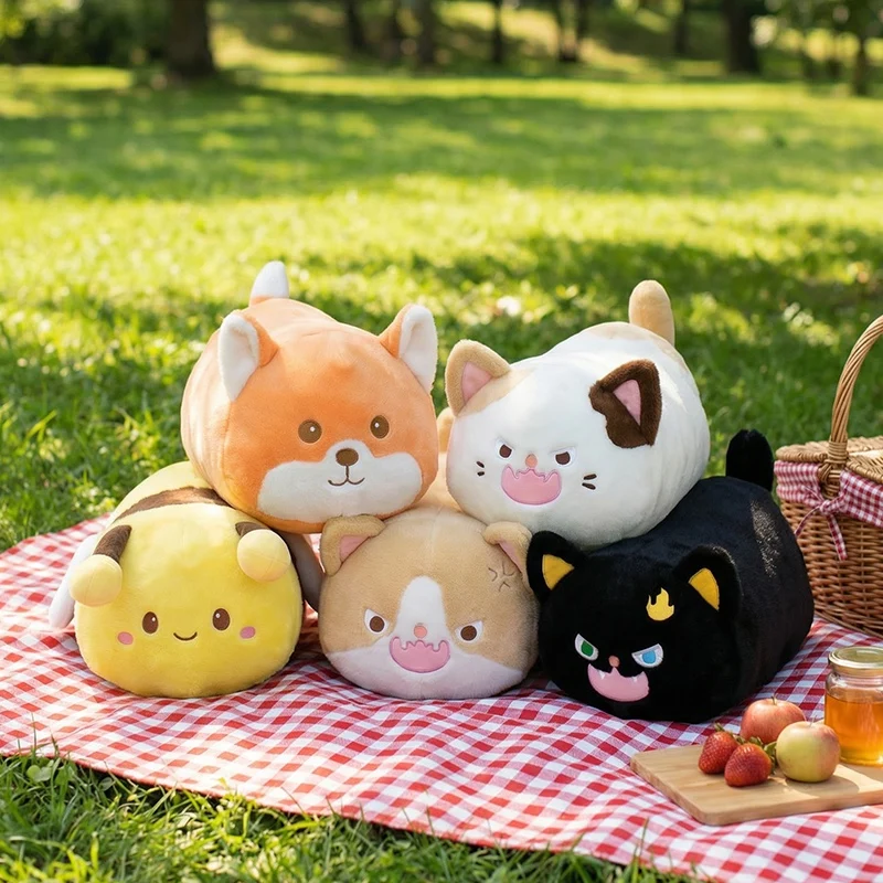 15/20/50cm Cartoon Round Animal Stuffed Toy Pillow Cute Fat Cat Elephant Fox Bee Stuffed Doll Home Decoration Gift For Children