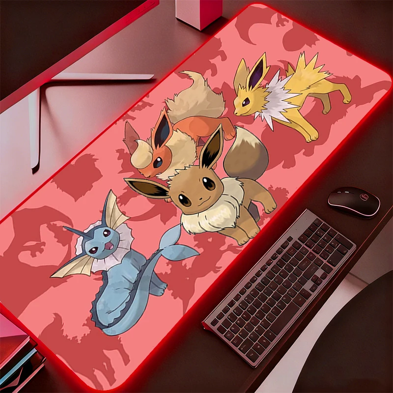 

Коврик для мыши RGB, профессиональный, для киберспорта, Pokemon Pikachu, для новых геймеров, с технологией Speed Lock Edge, резиновый, настольный, светодиодный, для клавиатуры