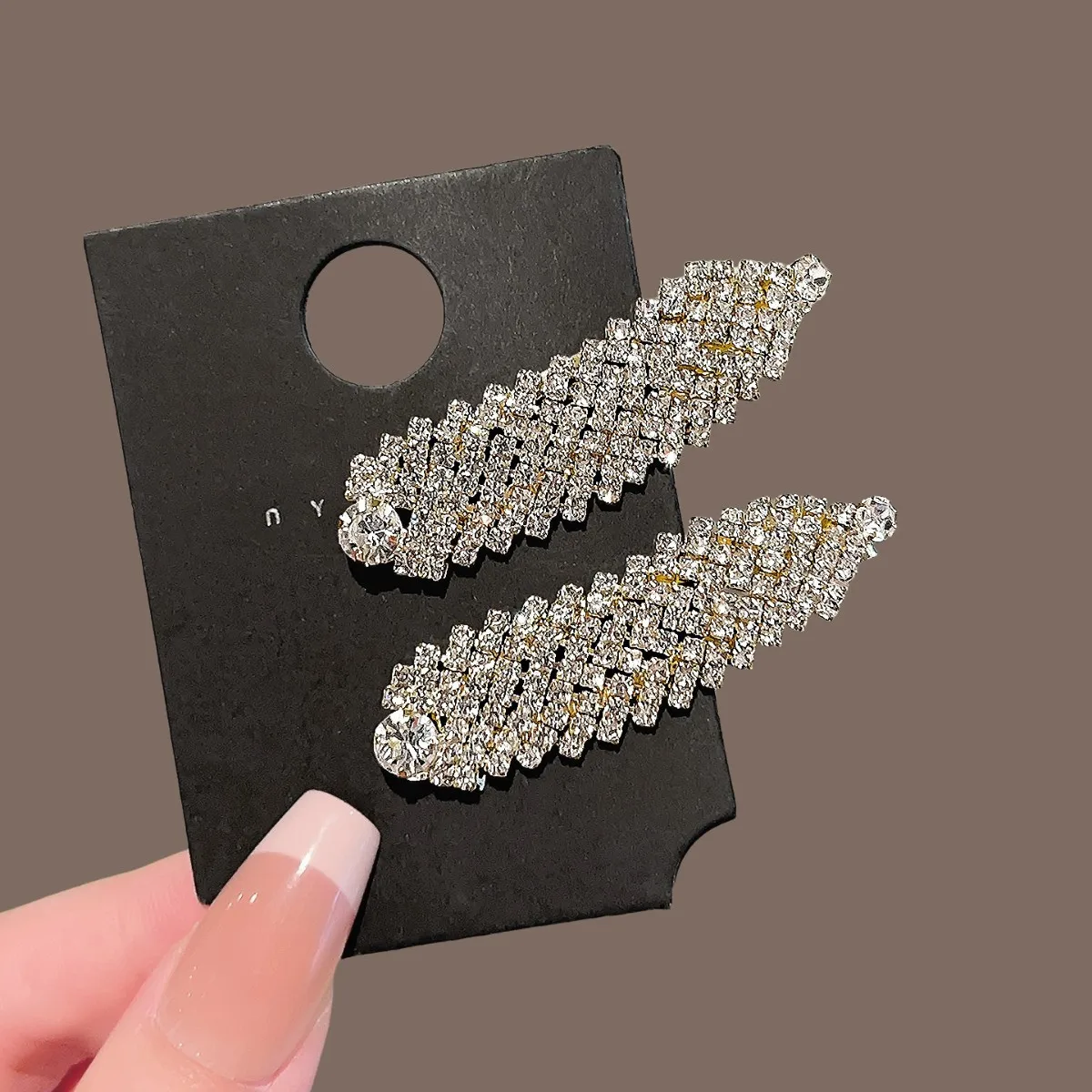 Hair Clip French Chic Sparkling Rhinestone Teardrop Feather Silver Metal Medium Lightweight Women Side Bangs Hair Accessory