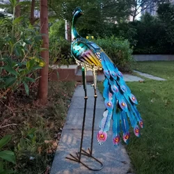 Solar Lights Peacock Statues Garden Decoration Outdoor Lamp Hollow Figurine Path Lawn Metal Sculpture Decor Energy Saving