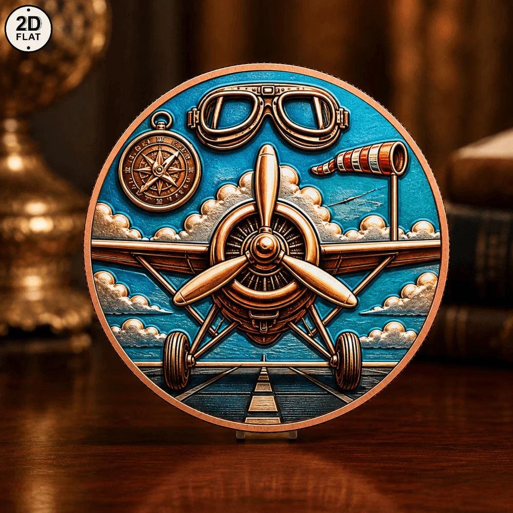 1pc Retro Aviation Airplane Copper Coin 1oz .999 Fine Copper Old Propeller Aircraft Runway Collectible Medal Pilot Gear Keepsake