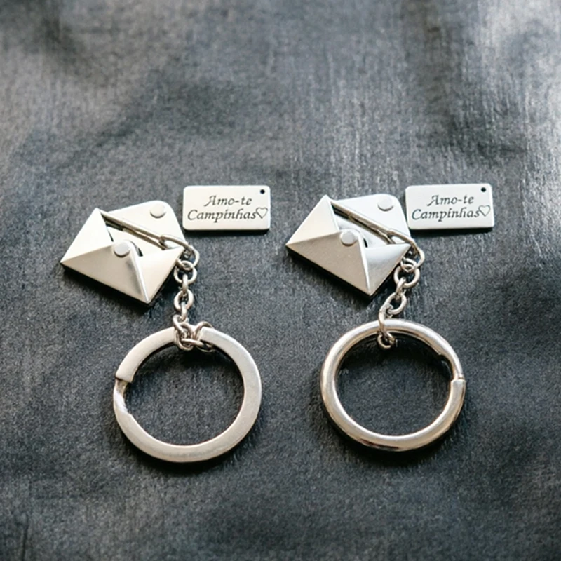 

Can Open Envelope Custom Keychain llavero Stainless Steel Text Name Personalized Engraved Key Ring Couples Car Bag Charm Gift