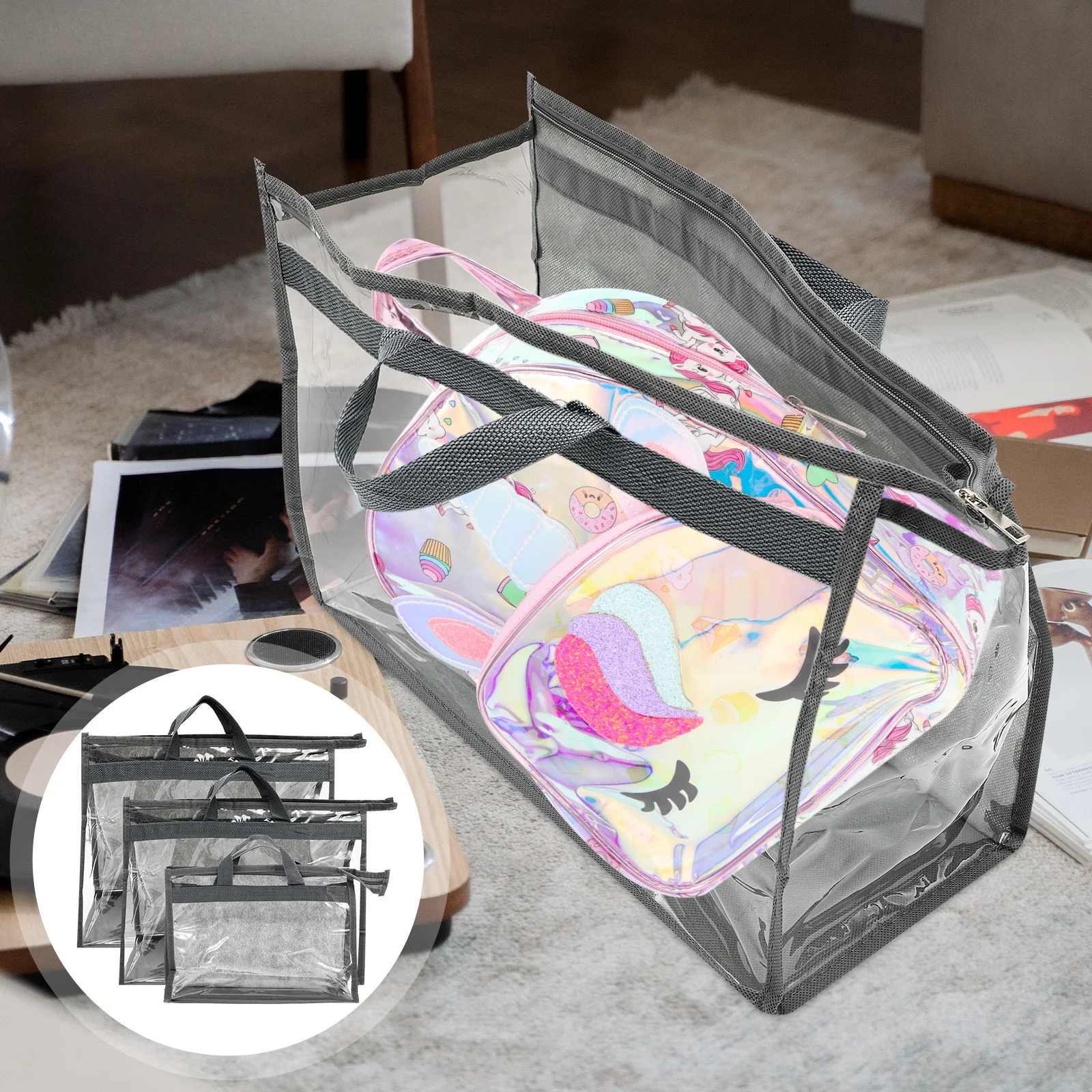 

3pcs Transparent Pvc Handbag Storage Organizer Hanging Zipper Bag For Closet Purse Cover Clear Bag Organizers Home Storage