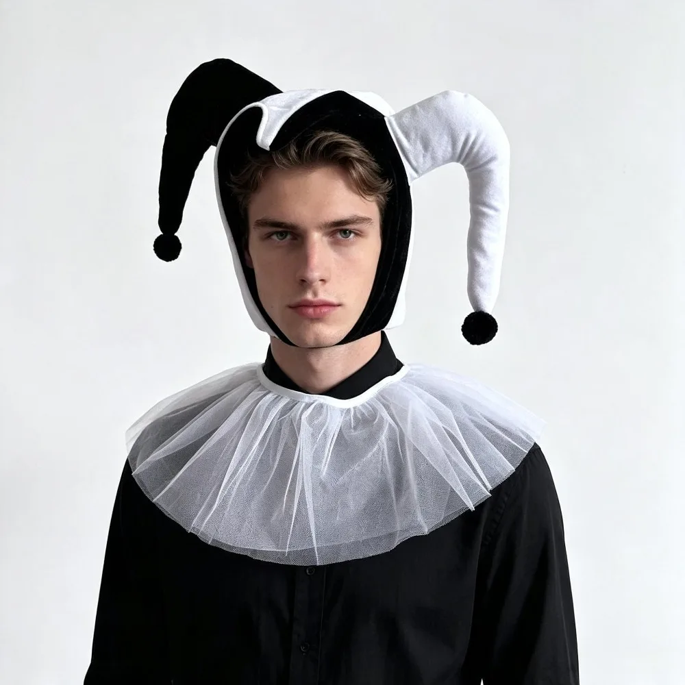 Jester Hat Lace Ruffle Collar Set 4pcs Clown Costume Accessories Set for Halloween Cosplay Party Christmas Carnival Dress-Up