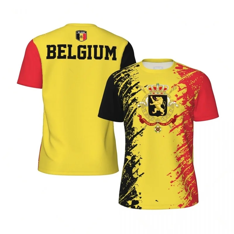 Camiseta con estampado 3d de Bélgica para hombre, camisetas deportivas para correr, camisetas holgadas de manga corta para calle, camiseta de fútbol