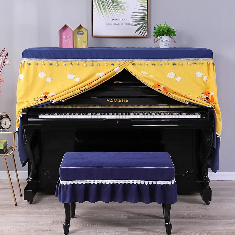 Small Fox Pattern Piano Cover Simple Modern Dust Cover Cloth Towel Piano Set Piano Bench Full Cover