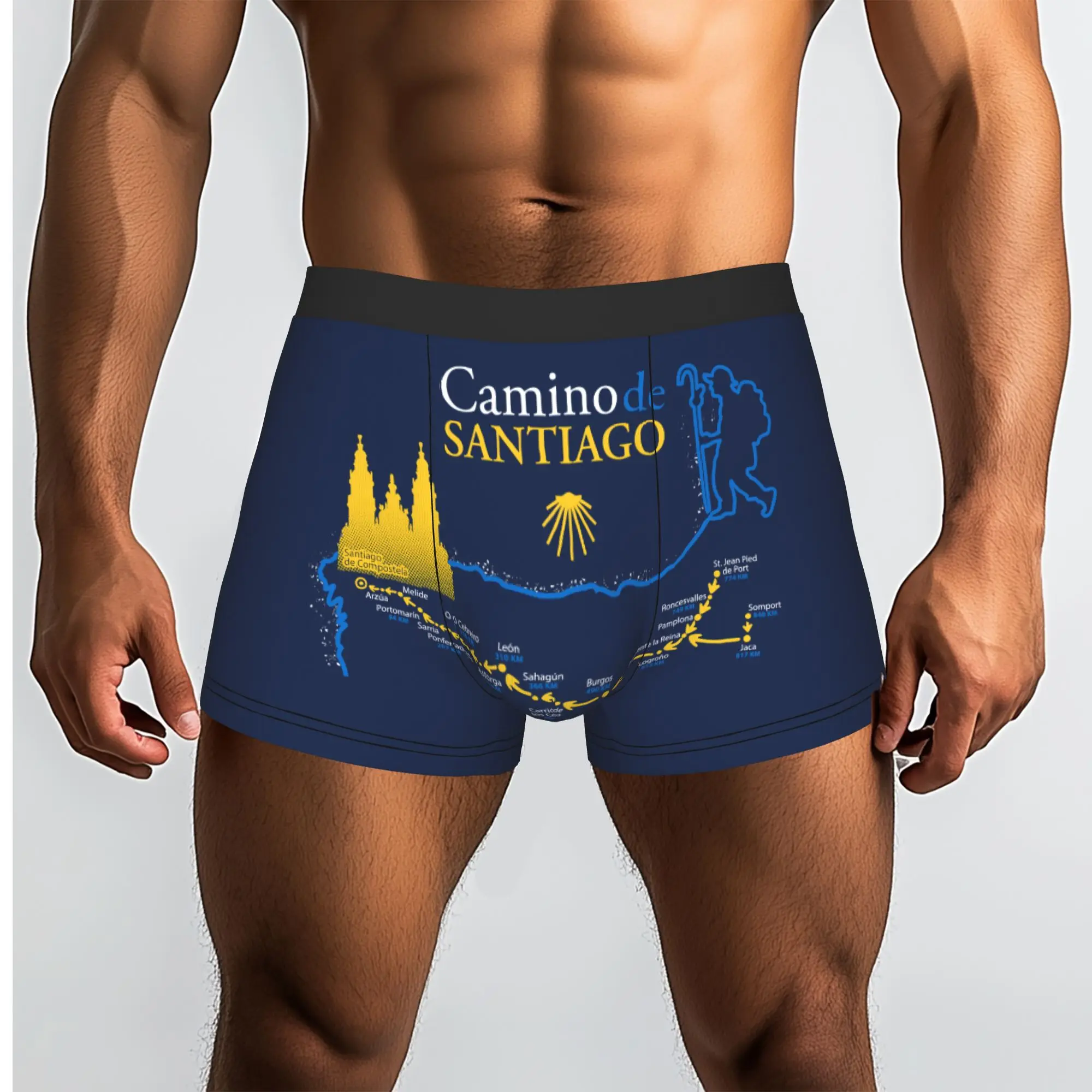 Custom Camino de Santiago Map Underwear Men Printed  Boxer Briefs Shorts Panties Soft Underpants