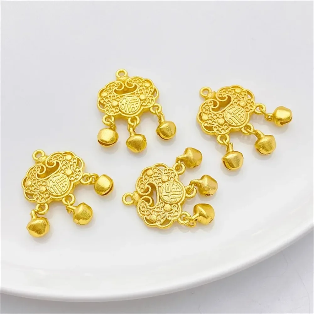 Antiguo Fasha Golden Bell Fu personaje Ruyi Lock Charm colgante DIY suministros de joyería cuentas para collar pulsera accesorios artesanales