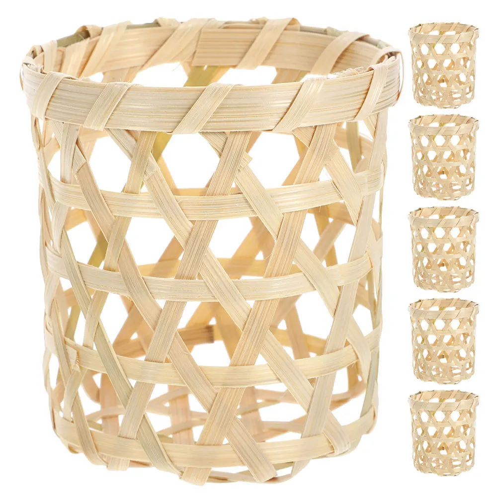 

6Pcs Decorative Holder Basket Vintage Style Woven Bamboo Candlestick Holder for Table Decor Centerpiece Home Office