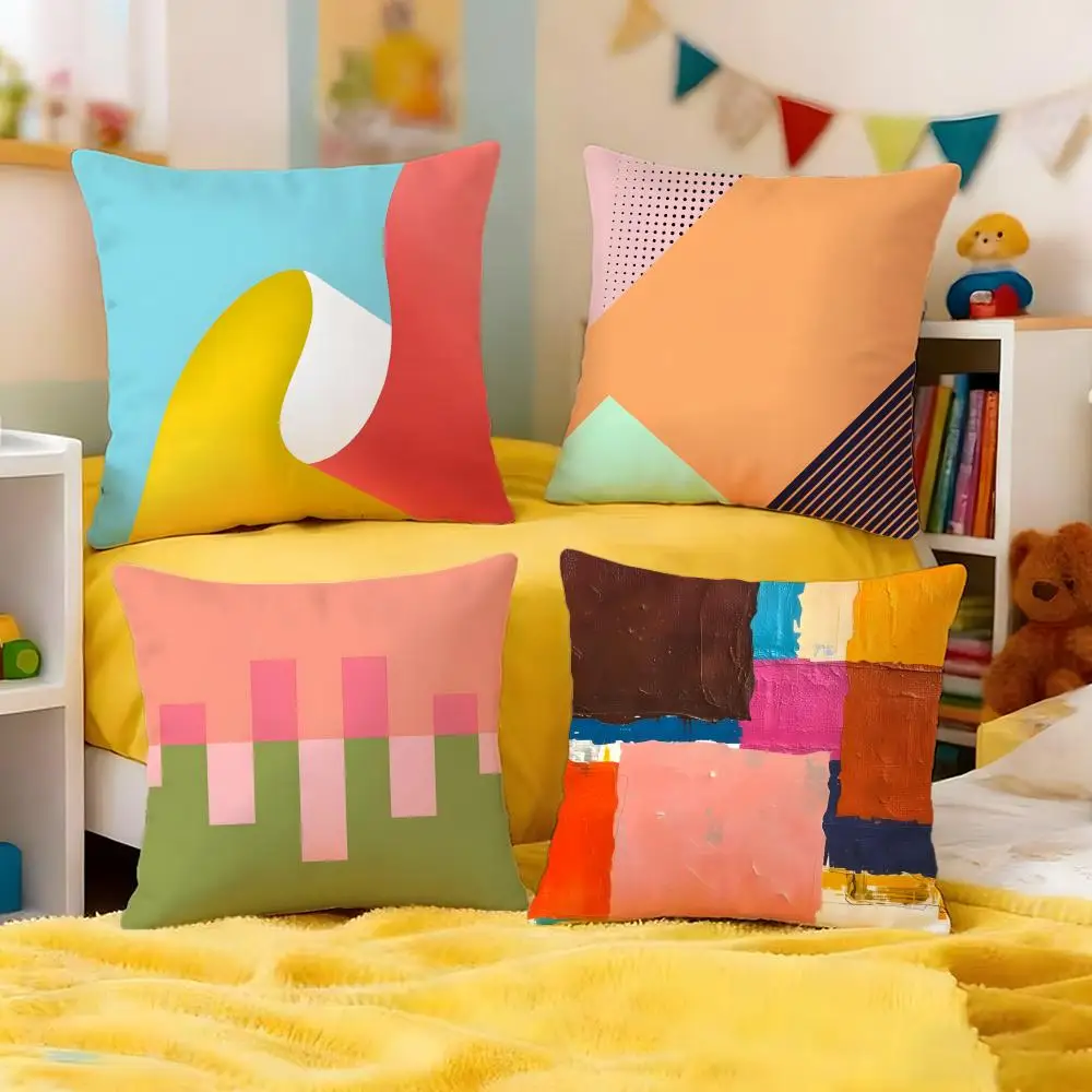 Pure Color Splicing Texture Cushion Cover Premium Soft Pillowcase Skin-Friendly Breathable Multi-Purpose for Home Office Travel