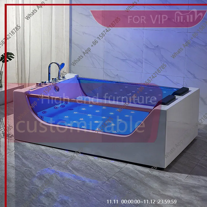 ES Acrylic bathtub Free-standing massage Surf Two-sided glass hotel villa Double French pillow bathtub