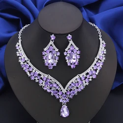 Wholesale Dangle Earrings and Choker Necklace Sets for Women Bridal Jewelry Set Colorful Dubai Jewelry Sets Fashion