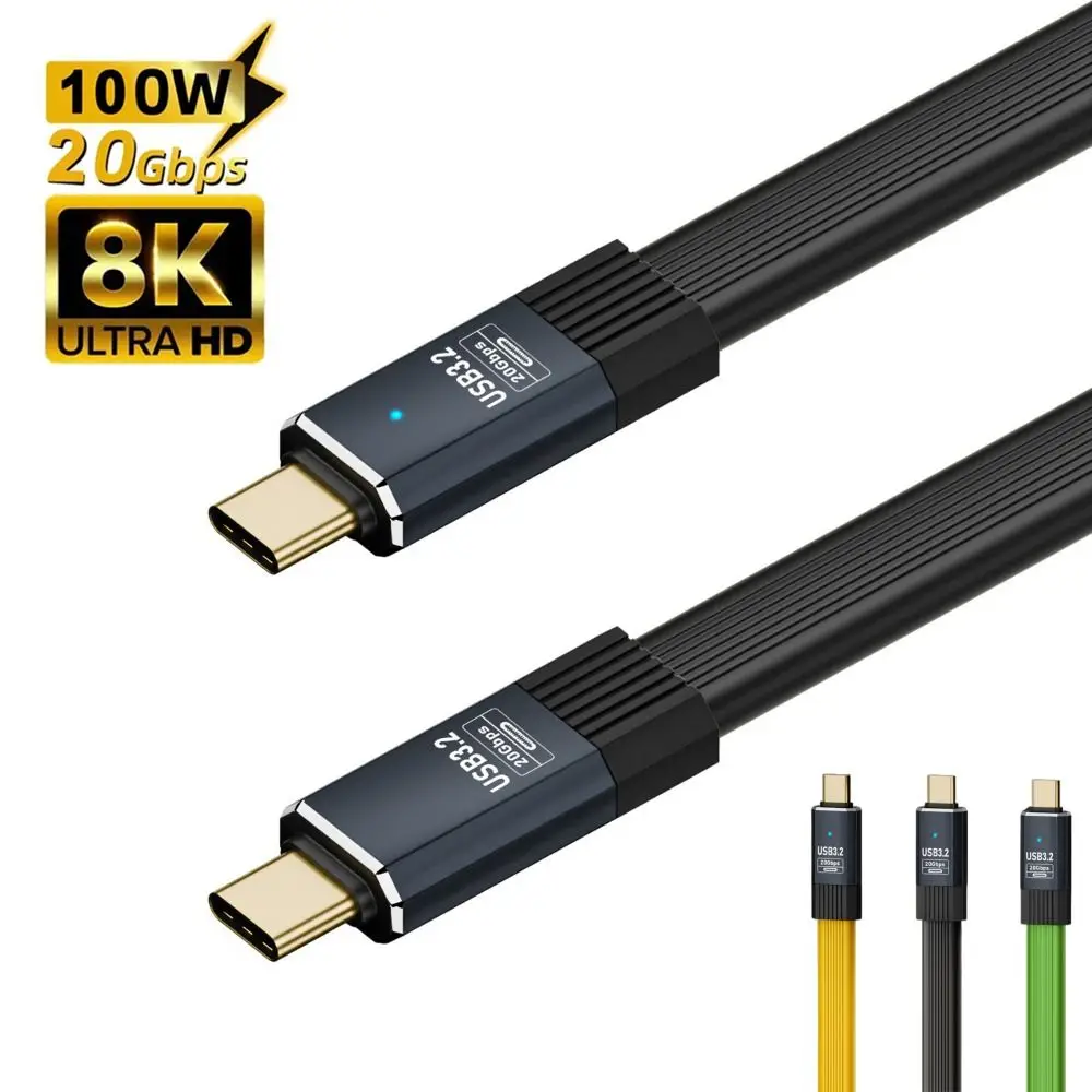 2024 PD 100W USB 3.2 Type-C Cable 20Gbps Flat USB-C Fast Charging Line 8K@60Hz 20/50/80cm OTG Wire for Mobile Phone 15 Pro Max