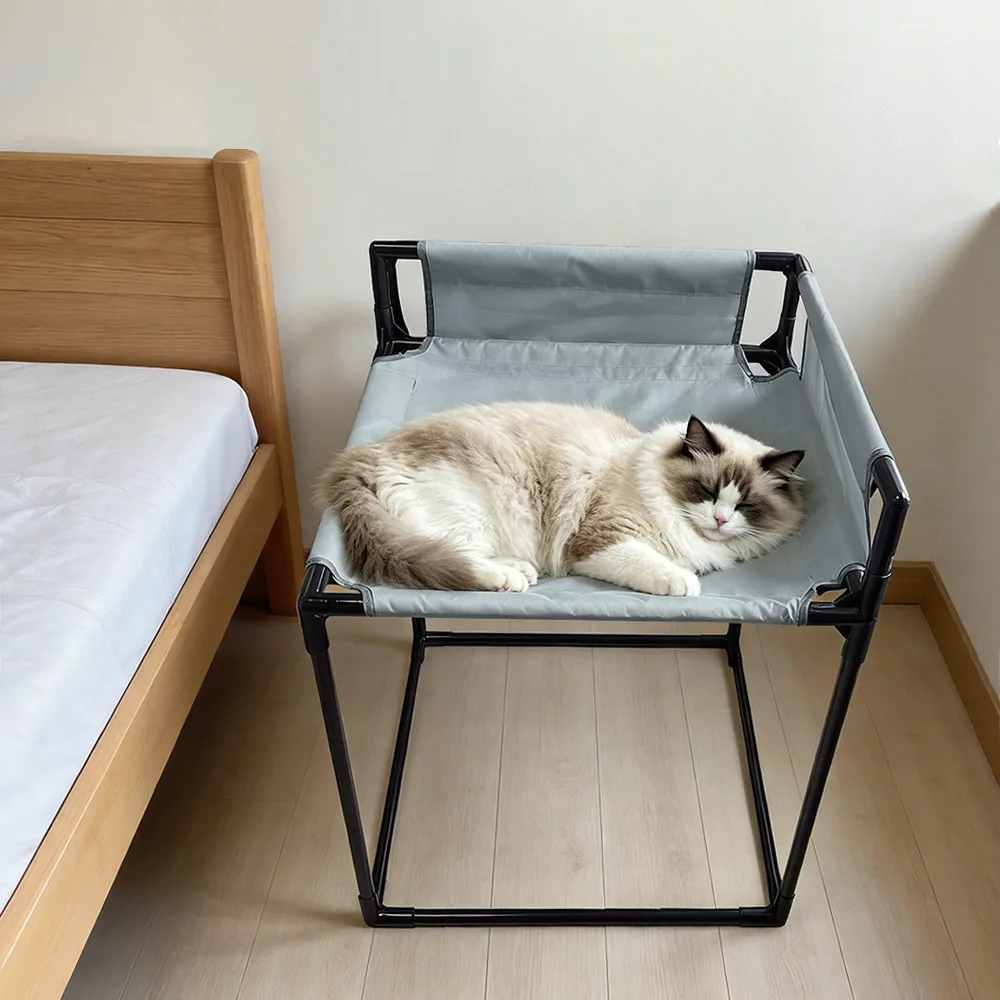 Horizontally Adjustable Bedside Cat Bed with Safety Rail, Anti‑Fall Washable Breathable Scratch‑Resistant Cat Sleeping Platform
