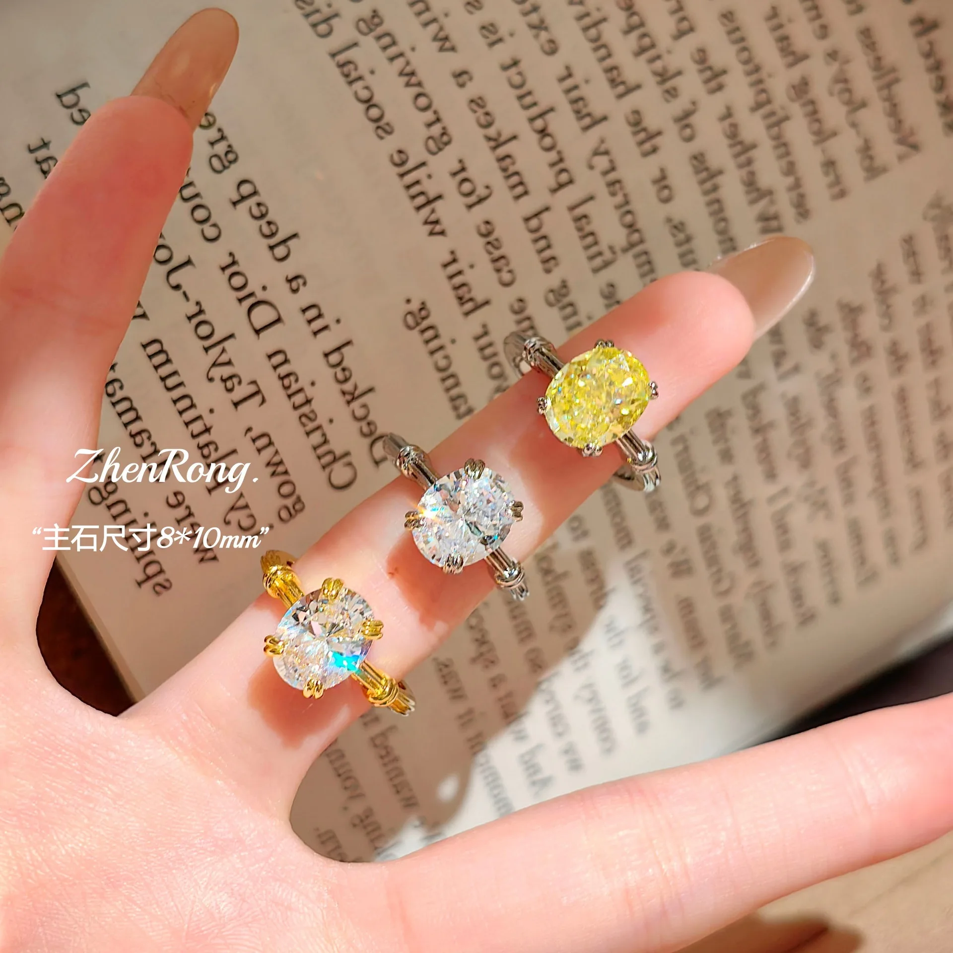 Luxury Oval Cubic Zirconia Solitaire Ring Shiny Large Crystal Finger Ring Women Charms Wedding Banquet Party Fashion Jewellery