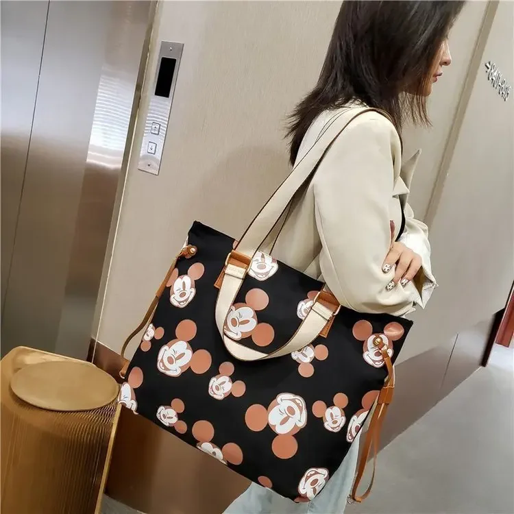 Disney Large Capacity Canva Bag Summer Casual Tote Bag Women One Shoulder Bag Portable Shopping Bag Girl Cartoon Mickey Tote