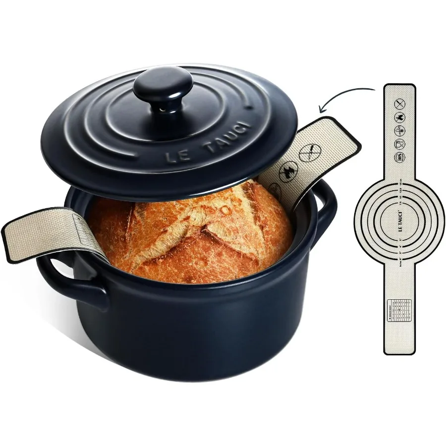 

3 qt Ceramic Dutch Oven for Bread Baking with Silicone Sling Lightweight NonToxic No Seasoning Needed Oven Microwave Dishwasher