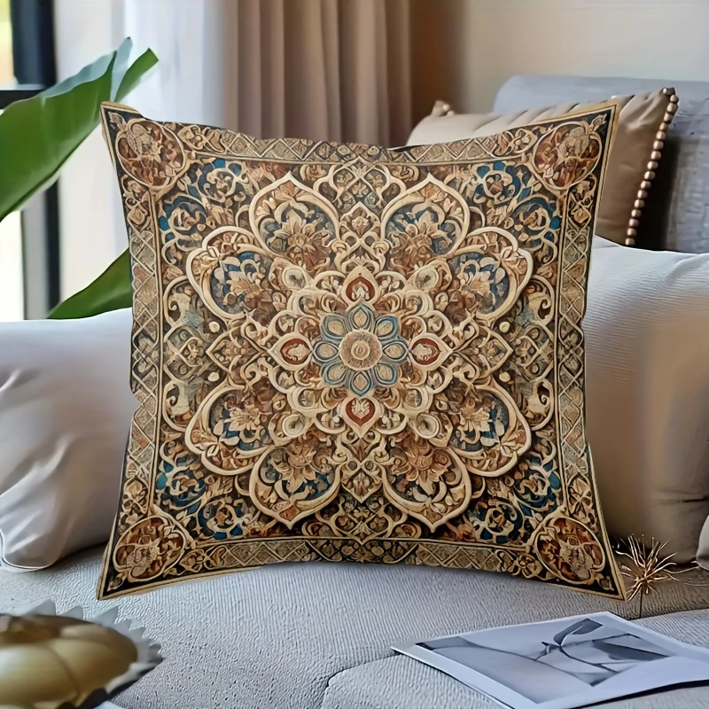 2D Vintage Mandala Kissenbezug Boho Marokkanischer Blumendruck Weicher Zierkissenbezug für Wohnzimmer Sofa Heimdekoration Geschenk