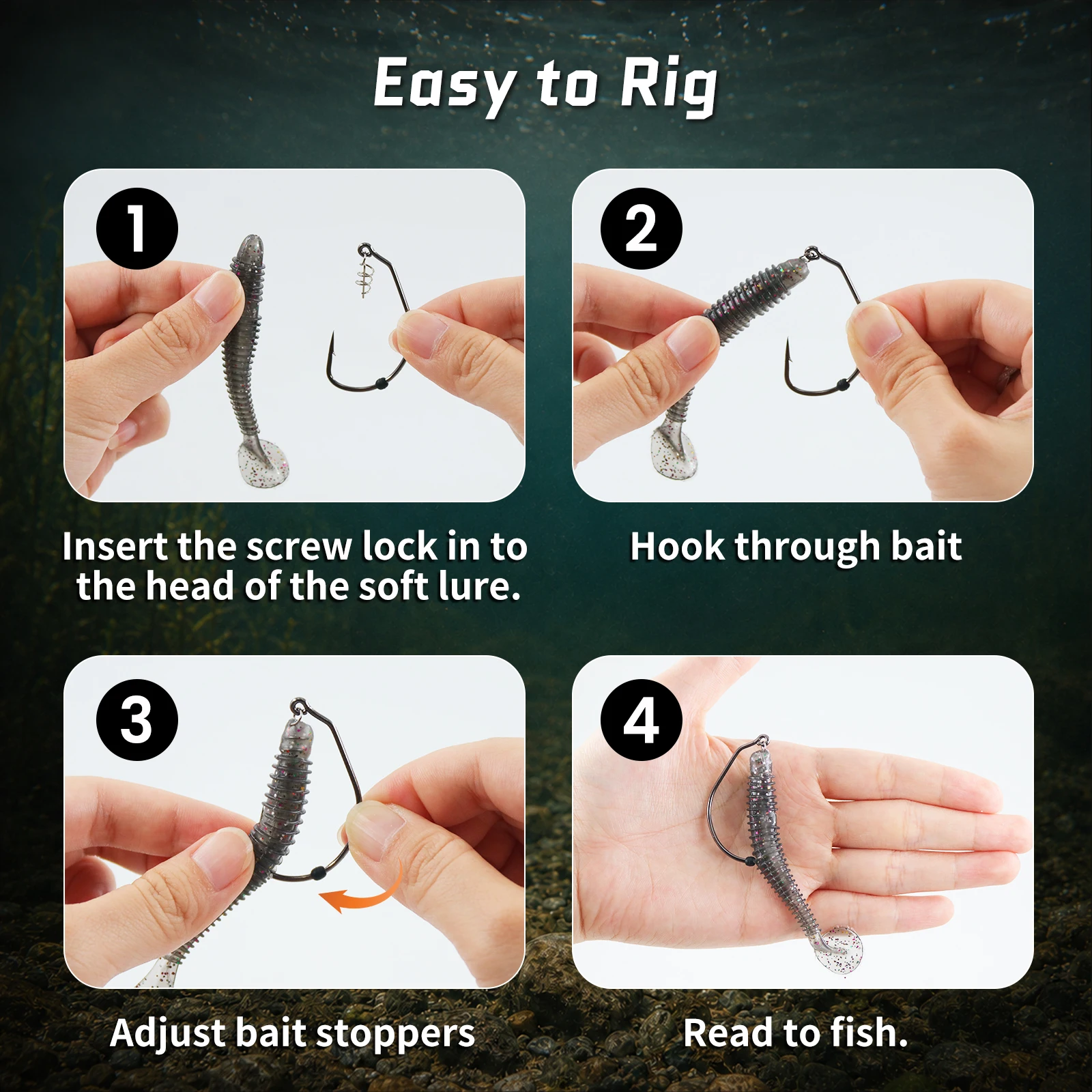 9KM Weedless Swimbait-Haken mit Köderstopper, 25 Stück extra breite EWG-Wurmhaken mit Schraubverschluss-Köderhalter für Bass-Angeln – Detail 5
