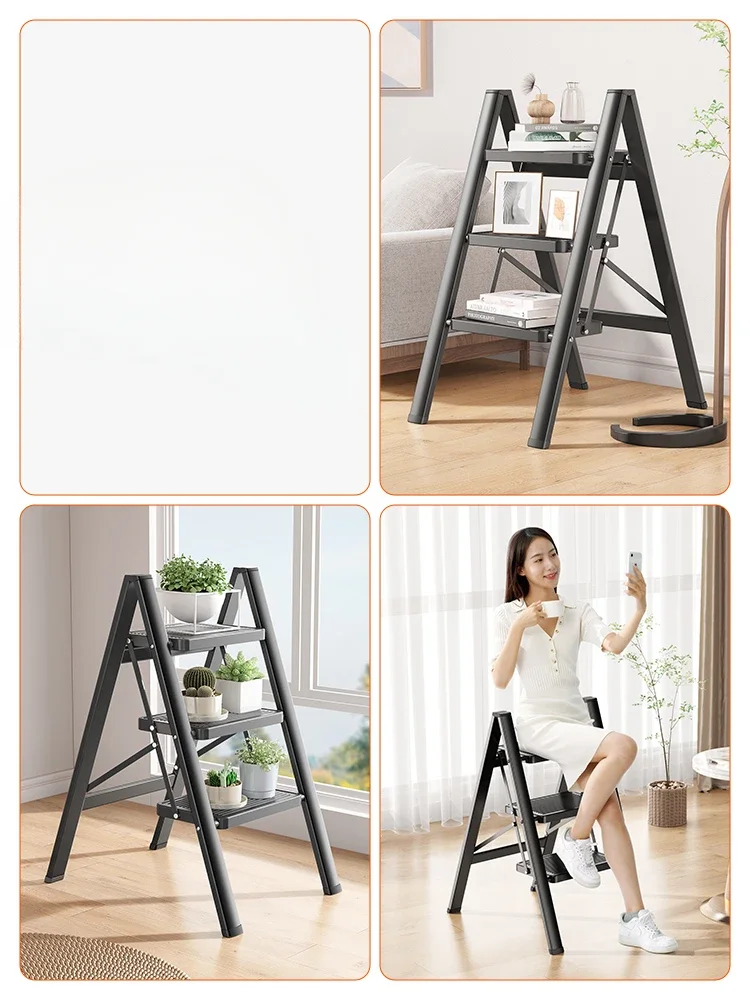 Ladders, foldable, stretchable, and thickened herringbone ladder for household use. Indoor three or four step climbing ladder