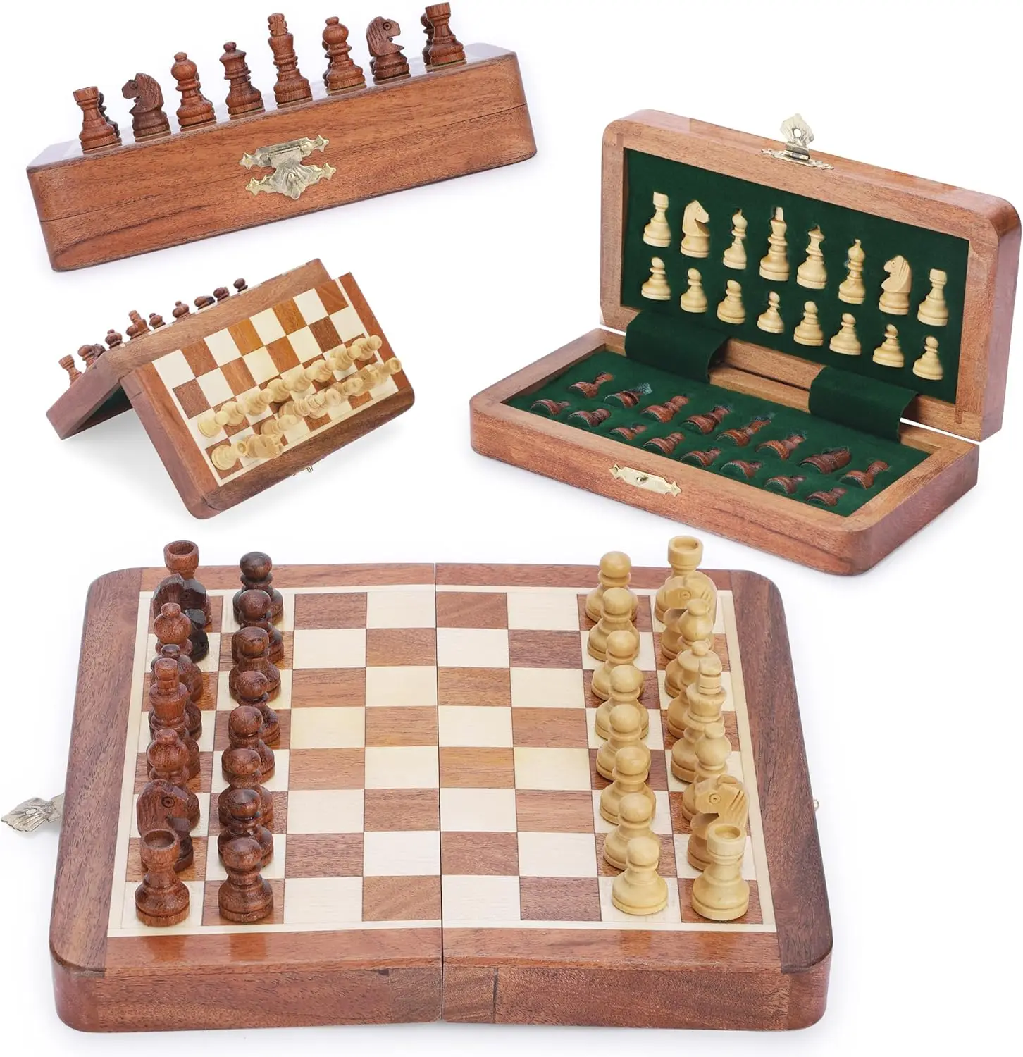 

Magnetic Travel Chess Set - Handcrafted Acacia Wood, Foldable Board with Elegant Storage Ages