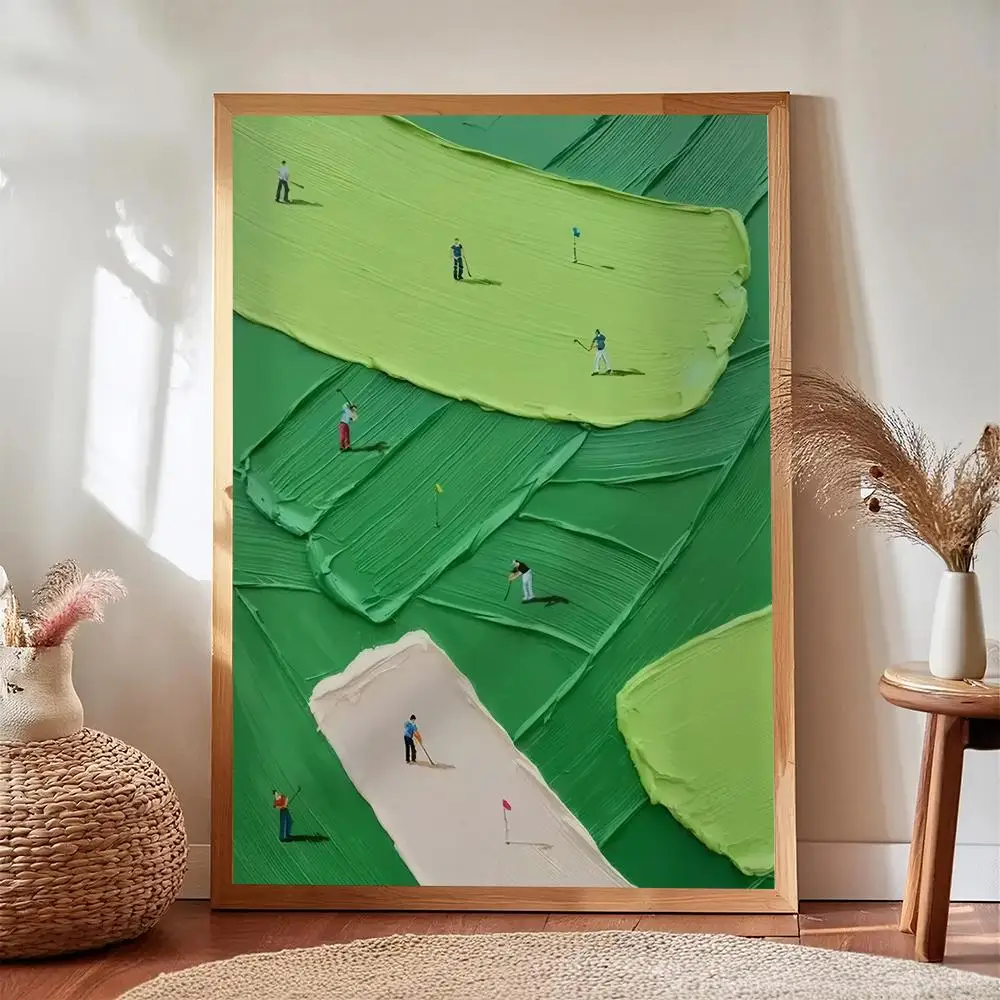Golf Course HD Wall Art Poster Textured Impasto Painting Modern Landscape Living Room Home Office Decor Golf Lover Gift